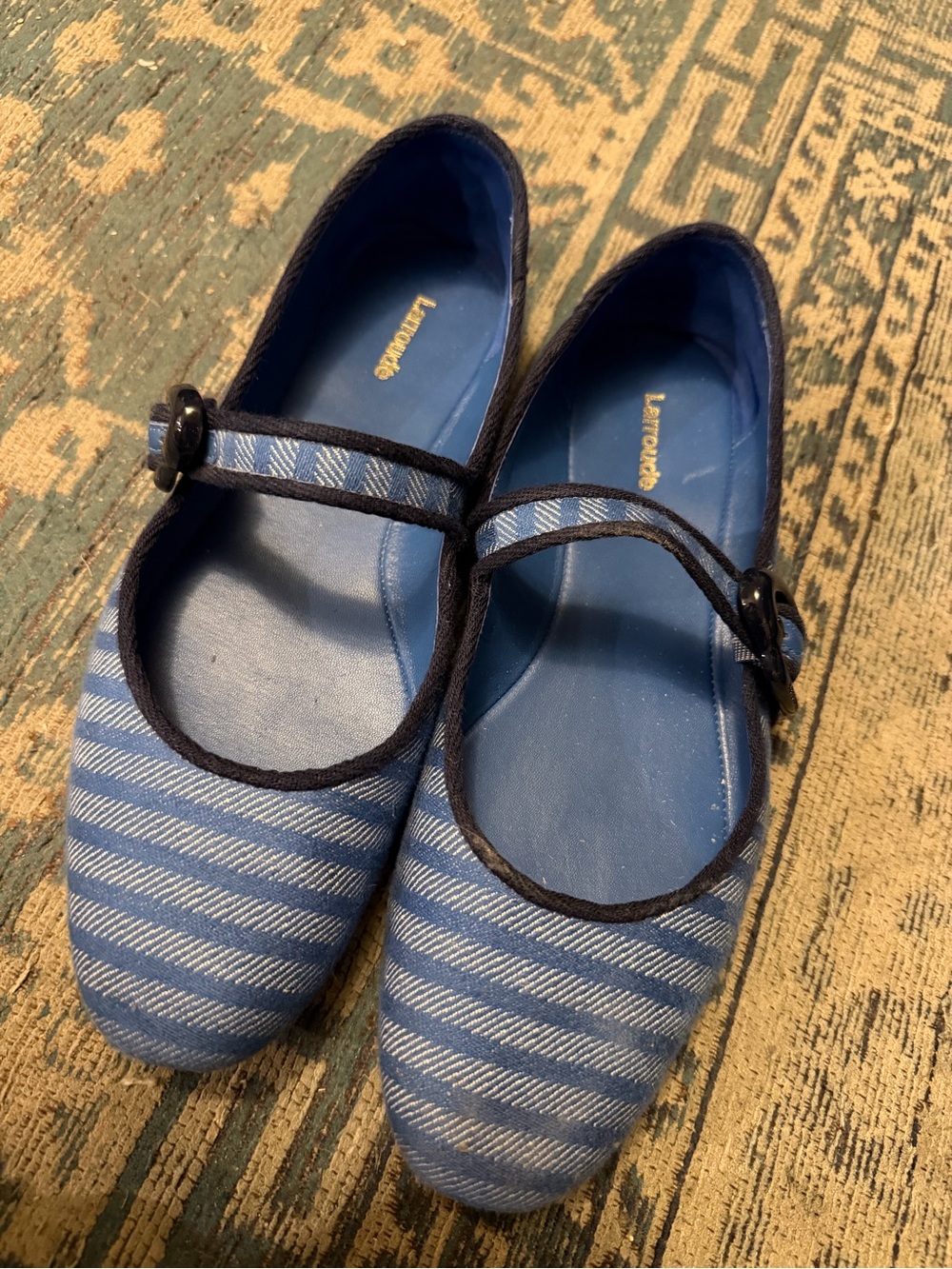 Larroude Blue Striped Mary Jane Flats 9.5